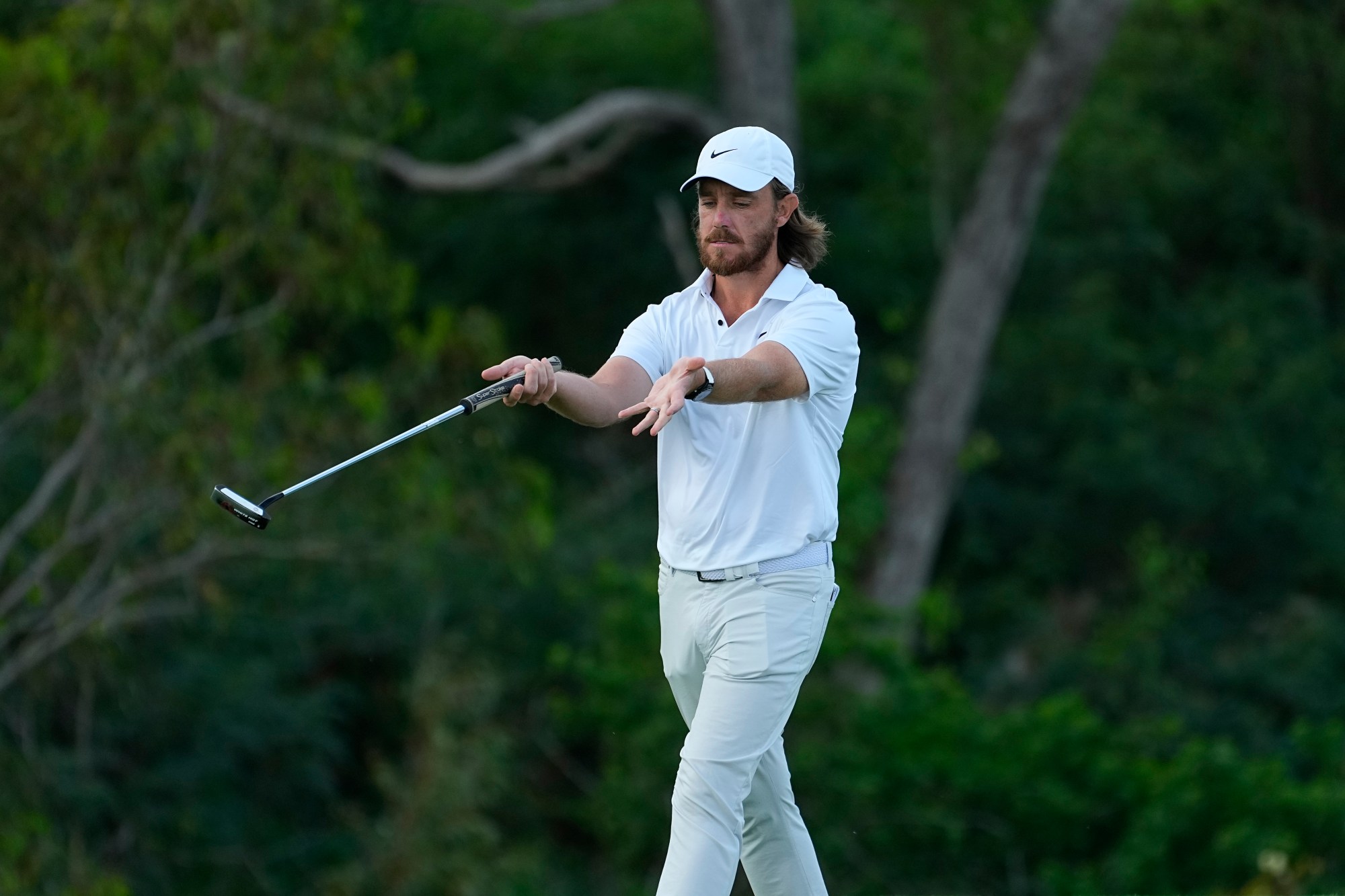 Tommy Fleetwood follows his shot on the 18th green during the pro-am round of The Sentry golf event, Wednesday, Jan. 3, 2024, at Kapalua Plantation Course in Kapalua, Hawaii. (AP Photo/Matt York)