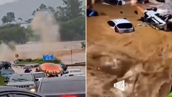 Moment bridge is wiped out in 'apocalyptic' Brazil floods