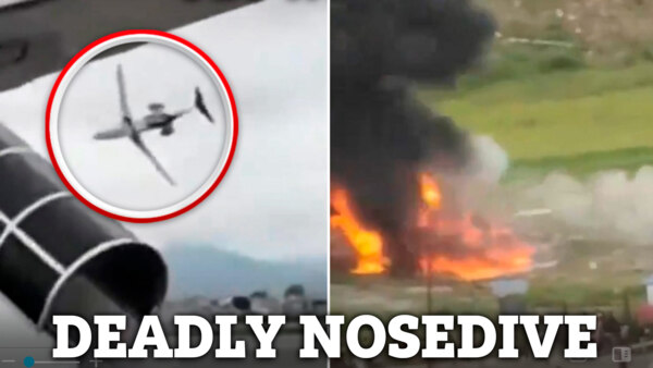 Horror as passenger plane skids off runway and crashes before bursting into flames as rescuers scramble to find survivors